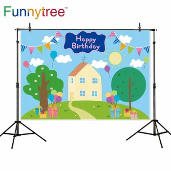 Funnytree Pavasario 1-ojo Gimtadienio Vaikas Fone Baby Shower Medžio Balionas Mėlynas Reklama Kiaulių Namas Fone Photozone Fotografijos Vinilo