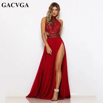 GACVGA 2020 Seksualus Vasaros Suknelė Matyti Per Nėriniai Nėrimo Vakarą Maxi Ilga Suknelė Backless Beach Party Suknelės Vestido