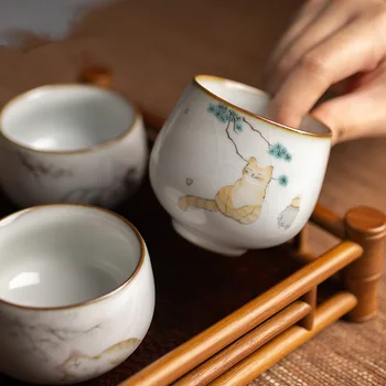 Gaivus ir mielas, katės savininkas taurės didelių pajėgumų keramikos teacup cute kačių porceliano arbatos puodelio kinijos kung fu taurės ZM822