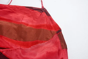 [Gedimas] Natūralaus Šilko Moterų Camisole Kabinti Ant Kaklo Liemenė Jungiamąją Camisole Reguliuojamo Ilgio Raudona Juostele Mados Lady Camisole