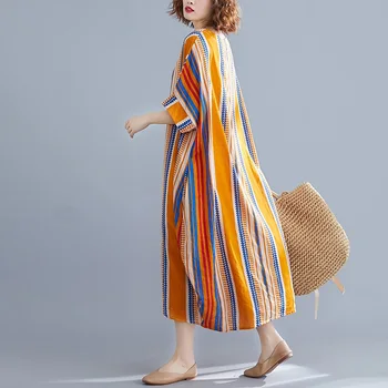 Geltona medvilnės plius dydis derliaus juostele moterų atsitiktinis palaidų ilgas vasaros saulė suknelė elegantiškas drabužius 2021 ponios suknelės sundress