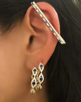 Geometrinis stačiakampio cz klipas apie auskarus Aukso sidabro spalvos mikro nutiesti balta vaivorykštė kubinis cirkonis nėra auskarų vėrimo, auskarai moterims