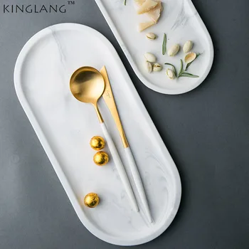 Geriausia pirkti KINGLANG ovalo formos balto marmuro žuvies patiekalas ilgio suši plokštė, keramikos, marmuro, skirtos stalo