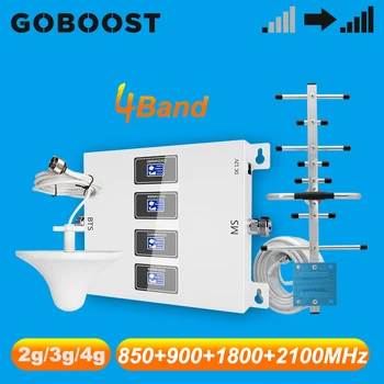 GOBOOST Kartotuvas GSM 850 900 LTE 1800 UMTS 2100 MHz Keturių dažnių Juosta Signalo Stiprintuvas Mobiliojo Telefono Stiprintuvo Su Antena 13M Cable Kit