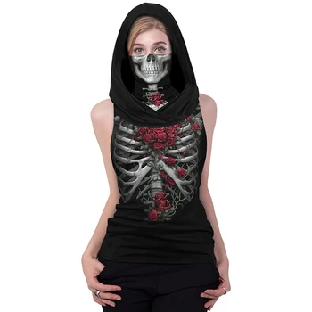 Goth Punk Rose Rankovių Gobtuvu Marškinėliai Moterims Fall Winter Plus Size Skeleto Grafinis Tee Y2k Harajuku Grunge Negabaritinių Viršų