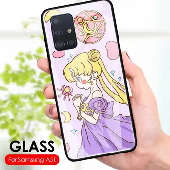 Grūdintas Stiklas Telefono Dėklas Samsung Galaxy A51 A71 A50 A70 A21s A31 A41 A30 A40 A10 A20 Rožinė Sailor Moon Padengti Coque Fundas