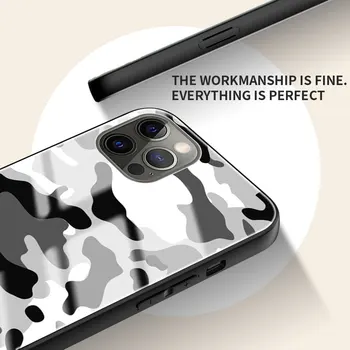 Grūdintas Stiklas Telefono dėklas Skirtas iPhone 12 Mini Pro 11 X XS Max XR SE 2020 7 8 6 6S Plius Kamufliažas Meno Hard Cover Coque Funda