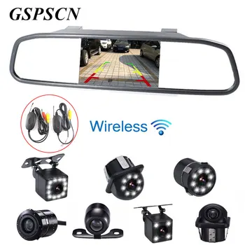 GSPSCN Automobilių Naktinio Matymo Atbulinės eigos Atsarginė Kamera+ 4.3 colių Automobilinis Lcd Galinio vaizdo Veidrodėlis Monitorius su Belaidžio ryšio Siųstuvas Imtuvas