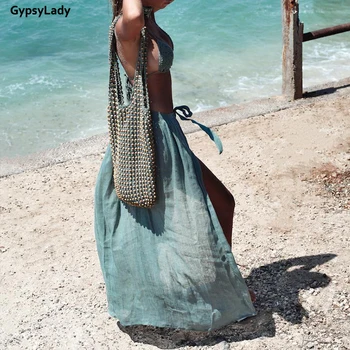 GypsyLady Derliaus Akių Bikini Padengti Iki Sijonas Holiday Beach Moterys Nėrinių Sijonas Iki Paplūdimio Drabužiai Sijonas Chaki Ilgai Sarongas Maudymosi Kostiumėlį Dangtis