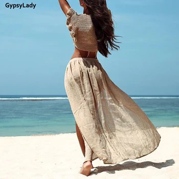 GypsyLady Derliaus Akių Bikini Padengti Iki Sijonas Holiday Beach Moterys Nėrinių Sijonas Iki Paplūdimio Drabužiai Sijonas Chaki Ilgai Sarongas Maudymosi Kostiumėlį Dangtis