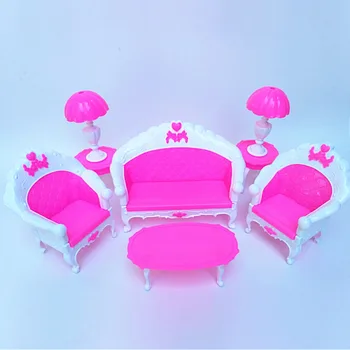 Gyvenamojo Kambario Baldai (sofa + Žurnalinis staliukas + Lempa) Priedai Barbie Lėlės 1/6 Žaislai Mergina Gimtadienio Dovana Plastikinių žaislų Rinkinys