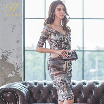 Han Karalienė Seksualus V-kaklo Elegantiškas Spausdinimo Pieštuku Suknelė Moterims Naujos Rudens Apvalkalą Bodycon Suknelės korėjos Užtrauktukas Atsitiktinis Vestidos 2020 m.