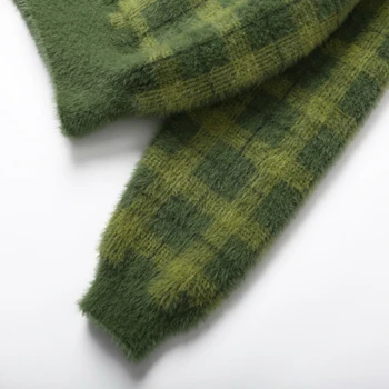 Harajuku Fuzzy Žalia Skara Megztinis su V-iškirpte Su Priekyje Mygtuką Moterų Apkarpytos Cardigan Megztinis žiemos drabužių moterims