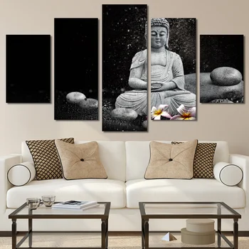 HD atspausdinta 5 gabalo drobės meno Budos meditacijos lietaus pebble tapybos rytų sienos meno tapybos drobės Nemokamas pristatymas/NY-6810C