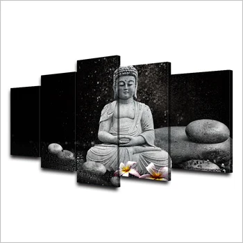 HD atspausdinta 5 gabalo drobės meno Budos meditacijos lietaus pebble tapybos rytų sienos meno tapybos drobės Nemokamas pristatymas/NY-6810C