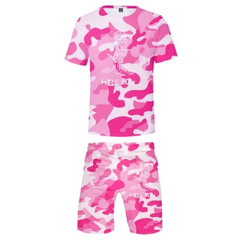 Hell Boy marškinėliai+Trumpas Rinkiniai lil peep Vyrų Paplūdimio Šortai tiktų Vasaros Harajuku Pragarą Berniukas Spausdinti Vyrų / Moterų/ Vaikų Namų kelnes Rinkiniai