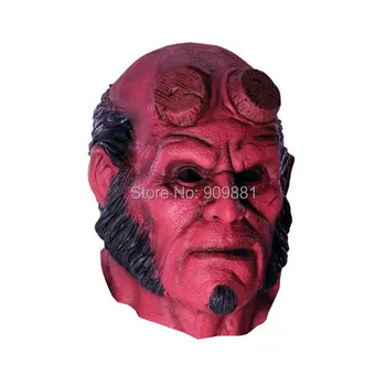 Helovinas Superhero Hellboy Latekso Kaukė Suaugusiųjų Maskuotis Silikono Guma Visas Veidas Raudonas Siaubo Kaukėmis Šalies Cosplay Rekvizitai