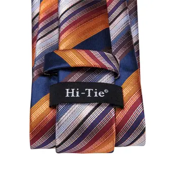 Hi-Tie Gold Šilko Hanky rankogalių segtukai Nustatyti karinio jūrų Laivyno Dryžuotas Vyrų Kaklaraištis Nustatyti 8,5 cm Vestuvių Ryšius Vyrų Naujo Dizaino Kokybės Necktie