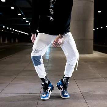 Hip-Hop Juostelės Krovinių Kelnės Vyrams Poilsiu Kelnes Streetwear Vyrų 2021 Mados Mens Elastinga Juosmens Ziajać Juostelės Kelnės Sweatpants