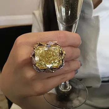 Hiperbolė 14K Aukso Šampano Deimantų Žiedas Moterims, Dovana Grynas Bizuteria bague vidutinio Brangakmenio 14 KARATŲ Geltonojo aukso Papuošalų, Žiedų dėžutė