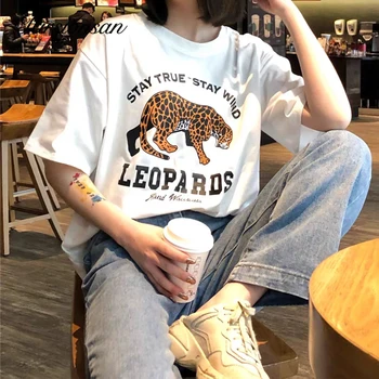 Hirsionsan Leopardas Spausdinti Marškinėliai Moterims 2020 Gotikos Trumpas Rankovės Įgulos Kaklo Ulzzang Moterų Tees Punk Streetwear Elegantiškos Ponios Viršūnės