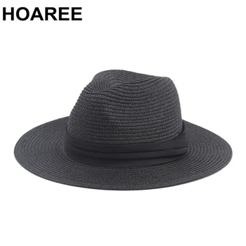 HOAREE Derliaus Panamos Skrybėlė Vyrų Šiaudų Fedora Vyras Saulės skrybėlę Moterų Vasaros Paplūdimio Britų Stiliaus Chapeau Džiazo Trilby Bžūp Sombrero