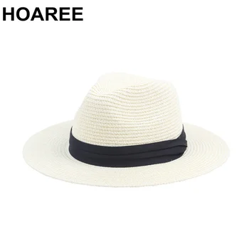 HOAREE Derliaus Panamos Skrybėlė Vyrų Šiaudų Fedora Vyras Saulės skrybėlę Moterų Vasaros Paplūdimio Britų Stiliaus Chapeau Džiazo Trilby Bžūp Sombrero