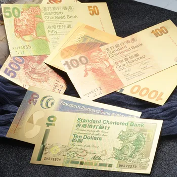 Honkongo Aukso Folija Sąskaitas 6PCS /Daug Ne-valiuta Tradicijos Likimo Banknotų HK Drakonas ir Feniksas Pasisekė Pinigų Kolekcionuojamų