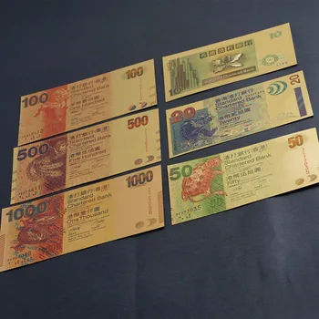 Honkongo Aukso Folija Sąskaitas 6PCS /Daug Ne-valiuta Tradicijos Likimo Banknotų HK Drakonas ir Feniksas Pasisekė Pinigų Kolekcionuojamų
