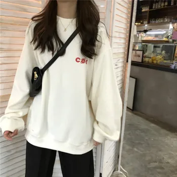 Hoodies Moterų, O-Kaklo Paprasta Korėjos Stiliaus Storesnis, Šiltas Prarasti Ilgomis Rankovėmis Megztinis Studentų Harajuku Streetwear Moterų Atsitiktinis Chic