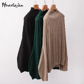 Huaxiafan megztinis golfo kietas prarasti puloveriai, megzti moterys ilgai žibintų rankovės atsitiktinis viršūnes moteris rudens-žiemos džemperiai