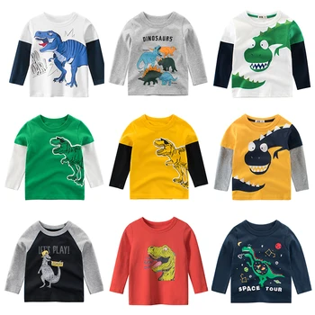 Ilgomis Rankovėmis Vaikų Marškinėliai Spausdinti Dinozaurų Medvilnės Berniukų Marškinėliai Vaikams Marškinėliai Rudenį, Pavasarį Vaikų Mergaičių Stalviršiai, Vaikų Drabužiai