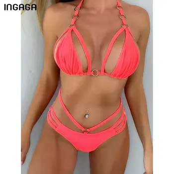 INGAGA Push Up Bikinis Moterų Maudymosi Seksualus Iškirpti maudymosi Kostiumėliai, Biquini Dirželį, Apynasrio Maudymosi Kostiumai Mados Žiedas Paplūdimio 2021