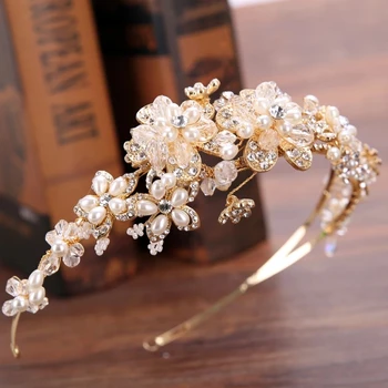 Inlove 2020 Naujas Madingas, Elegantiškas Aukso spalvos Perlų Kristalų Gėlių Nuotaka Vestuvių Vainikėliai Tiara Plaukų Aksesuarų, Moteris Dovaną