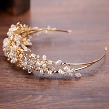 Inlove 2020 Naujas Madingas, Elegantiškas Aukso spalvos Perlų Kristalų Gėlių Nuotaka Vestuvių Vainikėliai Tiara Plaukų Aksesuarų, Moteris Dovaną