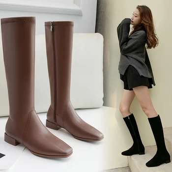 INS KARŠTOS Moterys knee-high batai superfine pluošto viršutinė rudens ir žiemos moteriški ilgi batai Aikštėje Galvos Mados Europos moterų batai