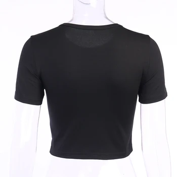 InstaHot o kaklas trumpas rankovės marškinėliai moteriška vasaros spausdinti atspindintis 