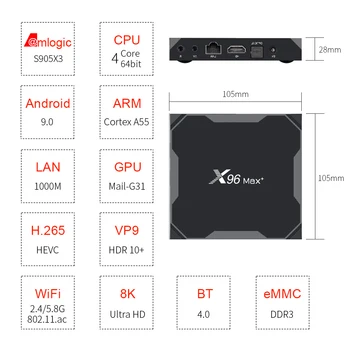 Iptv lauke x96 max 4G 4G-32G 64G android 9.0 tv box Amlogic S912 x96max smart ip tv box, tik ne kanalų, įtrauktų