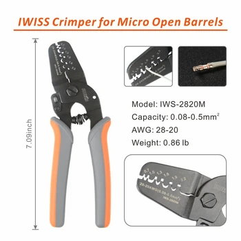 IWISS Mini Micro herramientas de prensado de barril abierto Alicates para terminalo para terminales de 28-20AWG UOGIENĖ, gėlių, Tyco
