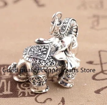 Išskirtinį Tibeto sidabro drožyba dramblys mažas pakabukas