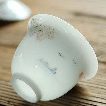 Jade molio ranka-dažytos balta porceliano Kinų stiliaus Kung Fu arbatos rinkinys keramikos didelis underglaze spalva arbatos dubenėlį jingdezhen arbatos puodelio