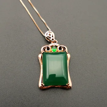 Jadery Sidabro 925 Papuošalai Rinkiniai Derliaus Gamtos Green Jade Smaragdas Žiedas/Karoliai Moterų Rose Aukso Sidabro Fine Jewelry