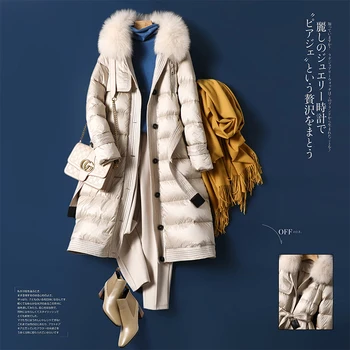 Japonija Stiliaus Storio Lapės Kailio Apykaklė Žemyn Striukė Moterų 2020 m. Žiemos Nauja Šilta Striukė Vieną Krūtinėmis Reguliuojamas Juosmens Aukštos Kokybės