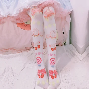 Japonijos kawaii girl kasdien saldus lolita kojinės mielas spausdinimo studentų gothic lolita kelio kojinių loli cosplay