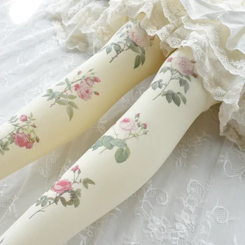 Japonijos šviežias ir saldus Lolita spausdinimo kojinės Lolita retro rose pėdkelnės moksleivė antblauzdžiai cute lolita minkštas mergina COS