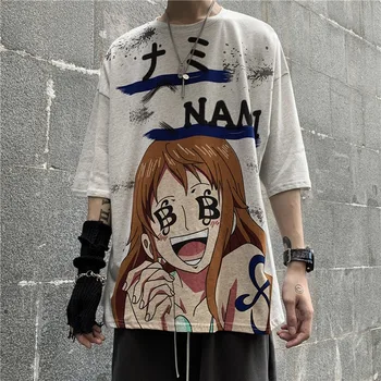 Japonų Anime Juokingas Vienas Gabalas Spausdinti Vyrų marškinėlius Vasaros Harajuku Unisex Trumpas Rankovės marškinėliai Streetwear Plius dydis marškinėliai Tee