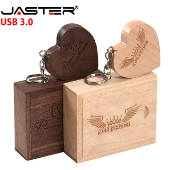 JASTER USB 3.0 (nemokamai logotipą) graikinių riešutų medinė širdis + dovanų dėžutė, USB 