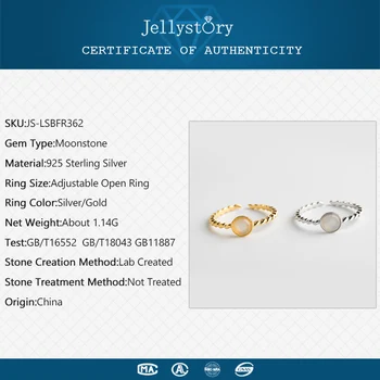 Jellystory Madinga Atidaryti Žiedai 925 Sterlingas Sidabro su mėnulio akmuo Akmuo Moterų Mados Fine Jewelry Reguliuojamas Žiedo Vestuvių