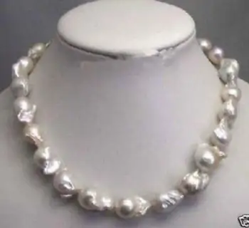 Jewelr 004784 Retas baudos Didelės 15--23 mm Baltos spalvos Neįprasto Baroko Perlas Karoliai disko Užsegimas 18 