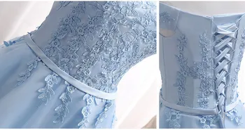 JFN85#Mėlyna Trumpas Valtis Kaklo Nėrinių Bridesmaid Dresses 2019 m. vasarą naujų vestuves promenadzie suknelė mergaitėms pigūs Custom ir didmeninės